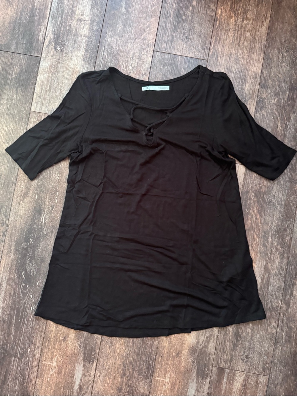 Maurices Black Short Sleeve Lace-Up Front Top